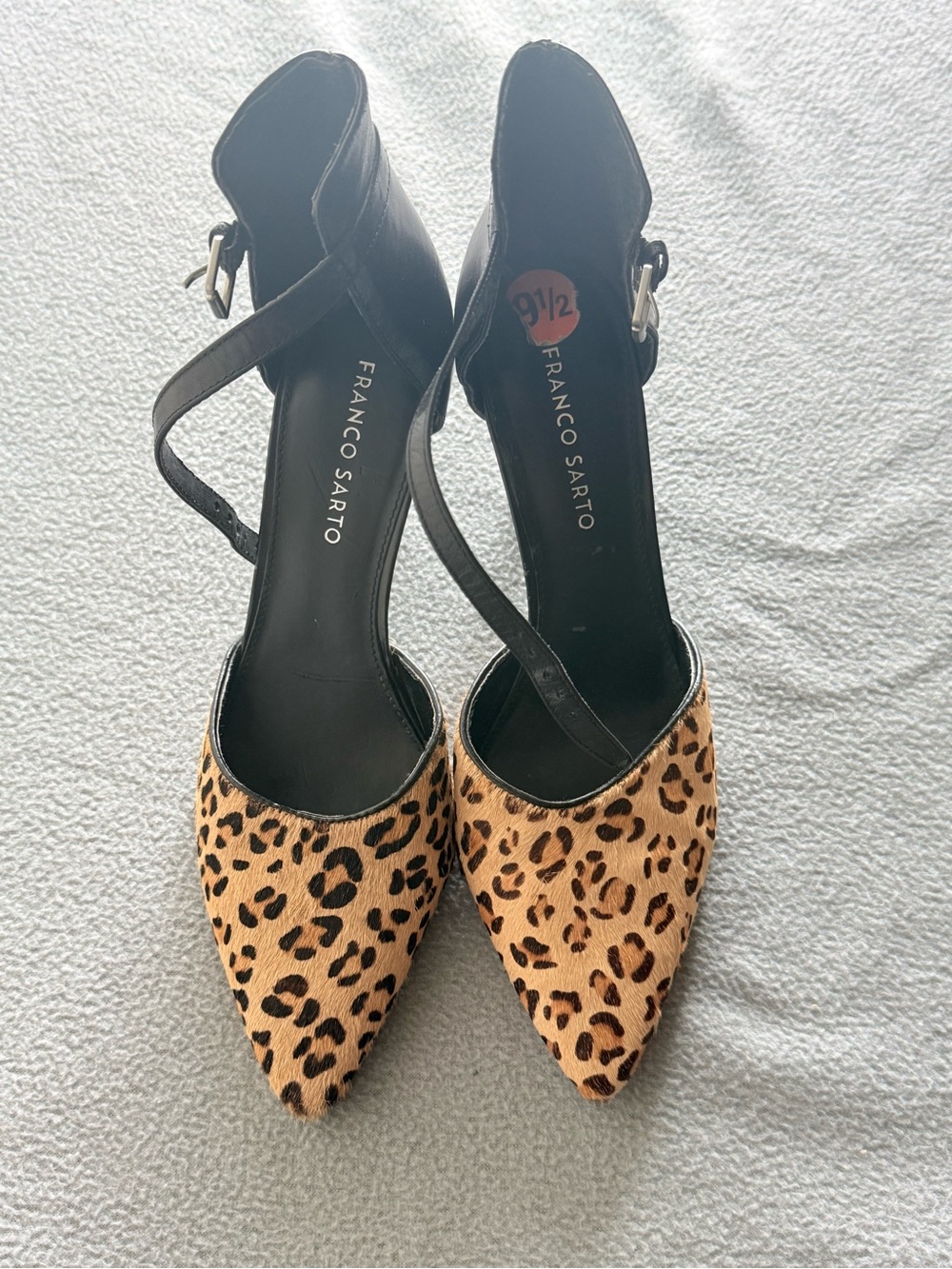 Franco Sarto Leopard-Print Pointed Toe Ankle Strap Pumps - Tan/Black
